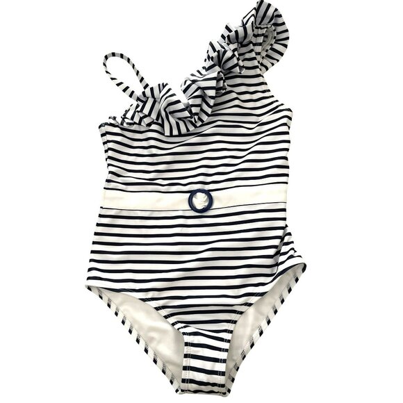 Janie and Jack Size 12 Striped One Shoulder Swimsuit One Piece Bathing Suit NWT - Picture 1 of 4